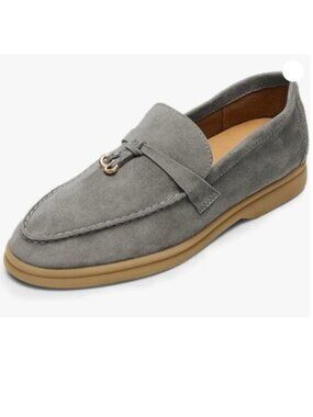 Milooey shoes Women's Round Toe Flat Loafers Comfort Slip On Moccasins Grey Shoe